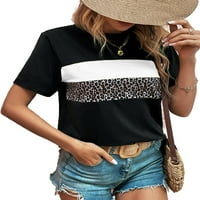 Ženski ležerni leopard Print okrugli vrat kratkih rukava crne majice s
