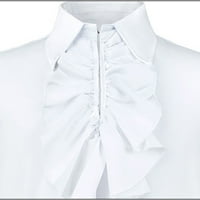 Ženski vrhovi za uklanjanje elegantnih rukava sa dugim rukavima Srednjakovna renesansa Steampunk Clace ruffled bluza bijeli XL