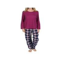 Womens Flannel Pijamas setovi - pamučni pleteni top, plairani flanel lounge hlače za odmor PJ set za