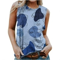 Ženska ljetna casual bluza bez rukava Crewneck vrhovi majica prsluk za žene tiskane, plave, m