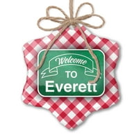 Ornament tiskani jedno strani zeleni znak Dobrodošli u Everett Božić Neonblond