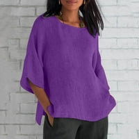 Ljetna ušteda Plus Veličina ženske pamučne posteljine bagerirane majice u boji sa labavim majicama Trendy