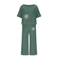Miluxas Womens Y2K prevelizirani zadani raspoređeni ponudama dame Ljetni modni casual labavi okrugli vrat kratkih rukava Široka noga posteljina odijelo vojska zelena 8