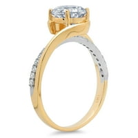 1. CT sjajan okrugli rez prozirni dijamant 18k bijeli žuti zlatni pasijans sa accentima prsten sz 8,75