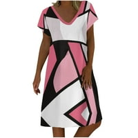 Ljetne haljine za žene s kratkim rukavima ispis apstraktne haljine V-izrez Maxi Loose Fit Y2K moda Elegantna