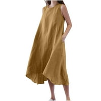 Wyongtao ženske ljetne haljine Casual Henly V-izrez čvrste dugmadle rukavice Maxi haljine Flowy, S