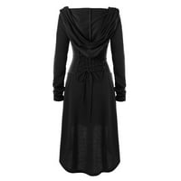 Maxi haljina za žene s čipkom gore s kapuljačom Vintage pulover Visoka niska zavoj duga haljina ogrtač
