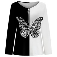 Košulje s dugim rukavima za žene proljeće i ljetni leptir Ispis Dame Top patentni zatvarač dugih rukava