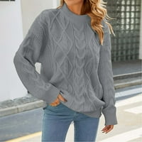Ženski s dugim rukavima klasični džemper okrugli vrat kabeli pleteni vrhovi čvrsti udobni pulover pletiva