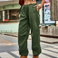 Baggy padobranske pantalone za žene nacrtavanje elastičnih niskih struka ruched teretni hlače višestruki