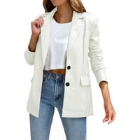 Kožne jakne za žene zimski dugi rukav široko rever poliesterski modni jakni kaputi bijeli xxl