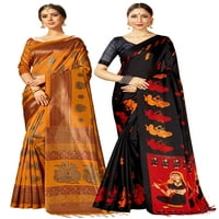 Pakovanje dve sarete za žene Mysore Art Silk tiskani Sarees Combo Set