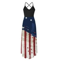 Ženske haljine 4. jula Američka zastava haljina bez rukava Spaghetti remen sandress visokog struka asimetrična