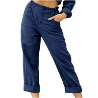 Ženske hlače Ležerne tastere za džepove od čvrstih boja elastični struk Udobni ravni putnici mornarice