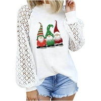 Božićne žene Ležerne prilike dugih rukava Top Crewneck čipka Crochet Lagani pleteni džemperi bijeli