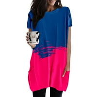 KOAIEZNE Bluze za žene plus veličine Žene Ljeto Ležerne prilike za okrugli vrat Pocket džep u boji Tie Tie Gradient Print Dugi vrh