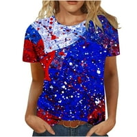 Dan nezavisnosti Mafytytpr Ženska ležerna Seksi modna ljetna okrugla majica s kratkim rukavima za bluzu
