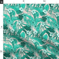 Pamuk Saten Sham, Euro - Plaža Aqua breskva Tropsko cvijeće cvjetno ljeto havajski palmi ispisuje posteljinu