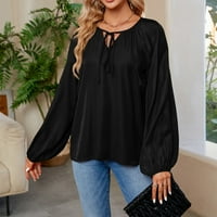 HHEI_K majice s dugim rukavima za žene Dressy Womeny Fashion Soild Casual V-izrez čipke dugih rukava vrhunska bluza