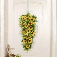 HunterMoon veštački suncokret vijenac cvjetni vinovi zid viseći za ulazna vrata žuta sa zelenilom od
