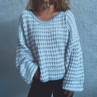 CPTFADH duksevi za žene pulover prugasti pleteni džemper s V-izrezom vrhovi
