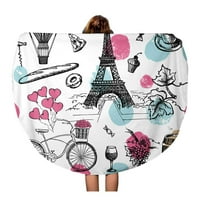 Okrugli ručnik za plažu pokrivač balona francuske pariške skice bicikl biciklistički kafić kafe putni
