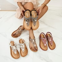 Ženski remen ravne sandale Ljeto Boho Rhinestone Haljina cipele Comfort Open Toe Elastična gležnja na