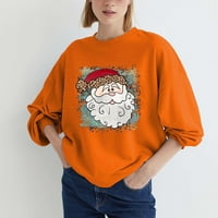 Sretan božićni majica za žene bejzbol raglan plaćeni tee labav dugi rukav okrugli vrat bluza s božićnim vrhovima narančasta L