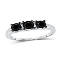 Čvrsta 10k bijelo zlato okruglo Black Diamond Tri kamena svadbena prstena za vjenčanje za vjenčanje