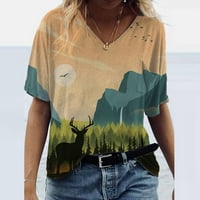 Ljetne bluze za žene Modni V izrez Pejzaž Ispis Trendi majica kratkih rukava