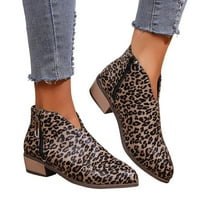 Ženske čizme Jesen Leopard Jesen Square Heels Rhinestone patentni zatvarač Kratke čizme Okrugle cipele za cipele