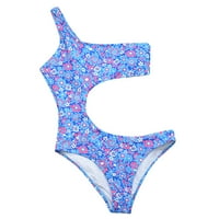 Daqian Womens kupaći kostim up žene seksi jedno-ramena seksi cvjetni šuplji jednodijelni bikini print plaža odjeća ženski plićak plavog XL
