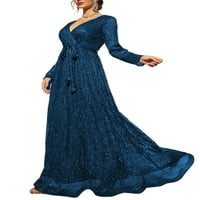 Žene Dugi rukav Dužina haljina Swing Holiday Maxi Haljine Solid Boja Elegantna djela Tamno plava s