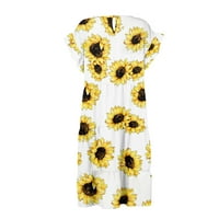 Haljine za žene ženski V-izrez A-line s kratkim rukavima cvjetne haljine srednje duljine labave prodaje A-line haljine bijeli 5xl