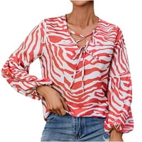 Dadaria majice za žene Grafičke teese Ženska modna tiskana labava majica dugih rukava bluza V-izrez