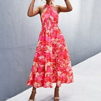 Maxi haljine za žene Crossl Halter bez leđa s kratkim rukavima cvjetni print labavi Flowy Platy Maxi