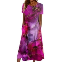 Ljetne haljine za žene modni okrugli dekolte kratki rukav cvjetni a-line haljine dužine gležnja duge