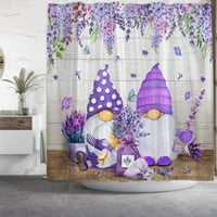 Lavanda Gnome tuš sa zavjesom seljačka rustikalna drvena ploča Vodeni kolor ljubičasti cvjetni leptir dekor za kućno kupatilo Dekor set