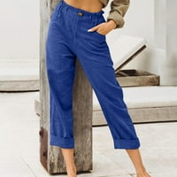 Caveitl ženske gležnjače, ženske ležerne džepove u boji u boji elastične struke Udobne ravne hlače plave