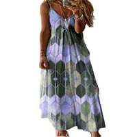 Glookwis Ladies A-line Sundress Comfy Strappy haljine Bohemian Casual Maxi haljina V izrez Geometrijski