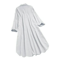 Ženske oblače srednje duljine čvrste sa džepom V-izrez za sunčanje dugih rukava bijeli xl
