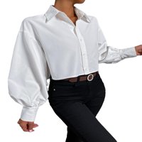 Ženska bluza vrhova traka sa laternim rukavima Visoka majica s visokom lontom bijele s