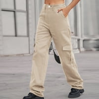 Ecqkame ženski visoki struk teretni traperice za čišćenje ženske čvrste pantalone hipi pank pantalone