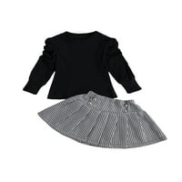 Dječje djevojke modne dvodijelne odjeće set puff rukave čvrste boje Top + plairana suknja za djecu djevojke