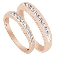Bijeli prirodni dijamant njegov i njen prsten za vjenčanje u 14K ružičastog zlata