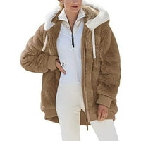 Žene plus size Zimska topala labava plišana jakna sa kapuljačom kapike Khaki 4