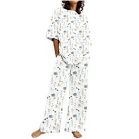 ECQKAME Outfits za žensko odobrenje Ljeto odijelo Modne kratko ispisane pantalone u boji Ležerno dvodijelno