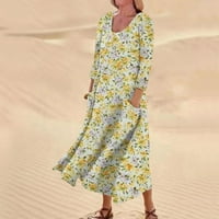 Feterrnal ženska casual komforna cvjetna tri četvrtina pamučna džepa haljina duge haljine za žene formalne