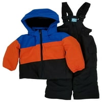 Iceburg Toddler Boys Plavi narandžasti crni kaput i snježni bib set 3T