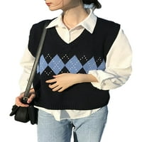 OKBABEHA Ženski pleteni prsluk, bez rukava V-izrez sa rasipnim džemper sa uzorcima romska